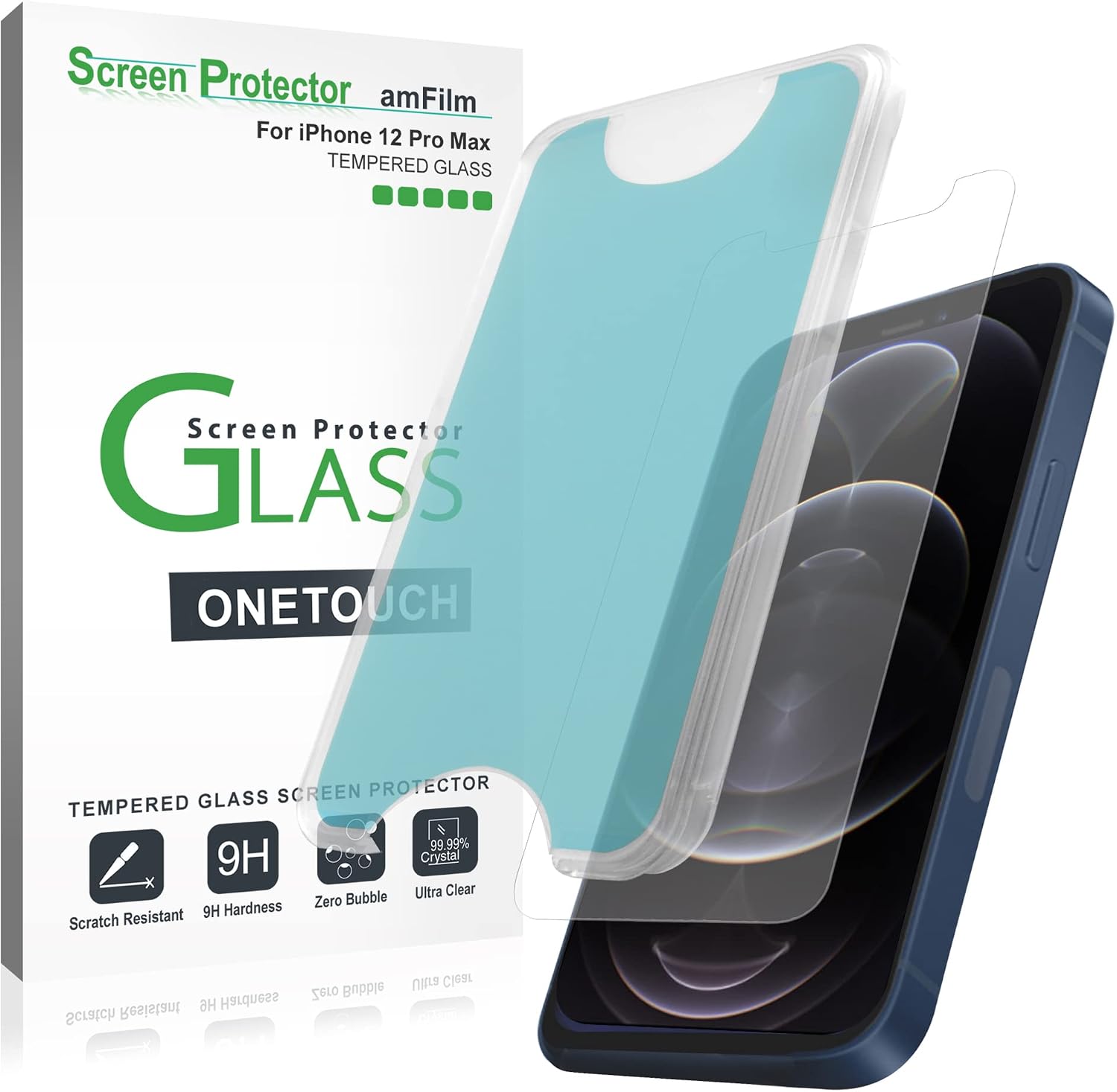 amFilm OneTouch Glass Screen Protector for iPhone 12 Pro Max (6.7", 2020) (2 Pack)