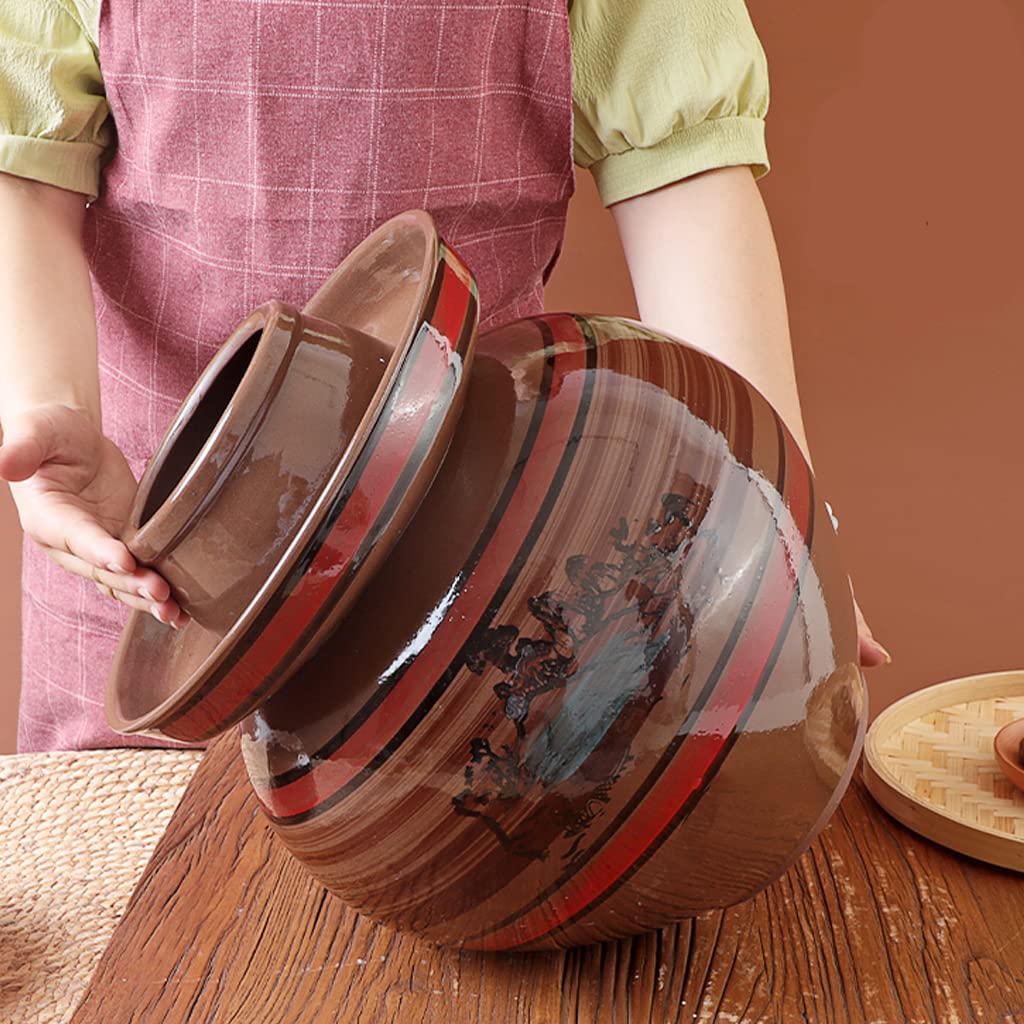 pojemnik do fermentacji. Tradycyjny chiński porcelanowy ceramiczny garnek fermentacyjny do marynowania, słoik fermentacyjny z uszczelką wodną pokrywką śluzy kamionkowej(5.5KG)