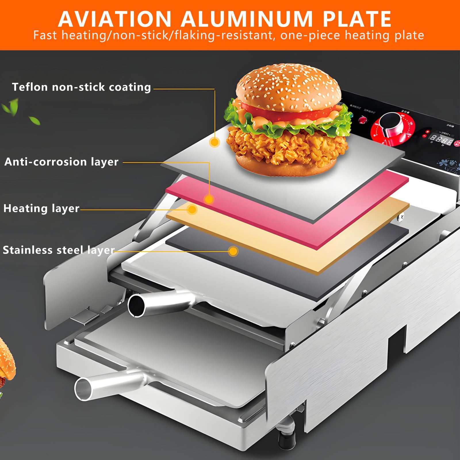 Opiekacz Do HamburgeróW 750 W 2000 W - Inteligentne Sterowanie, Timer 0-3 Minuty, Regulacja 50-300°C, Do Restauracji I BaróW 12Burger