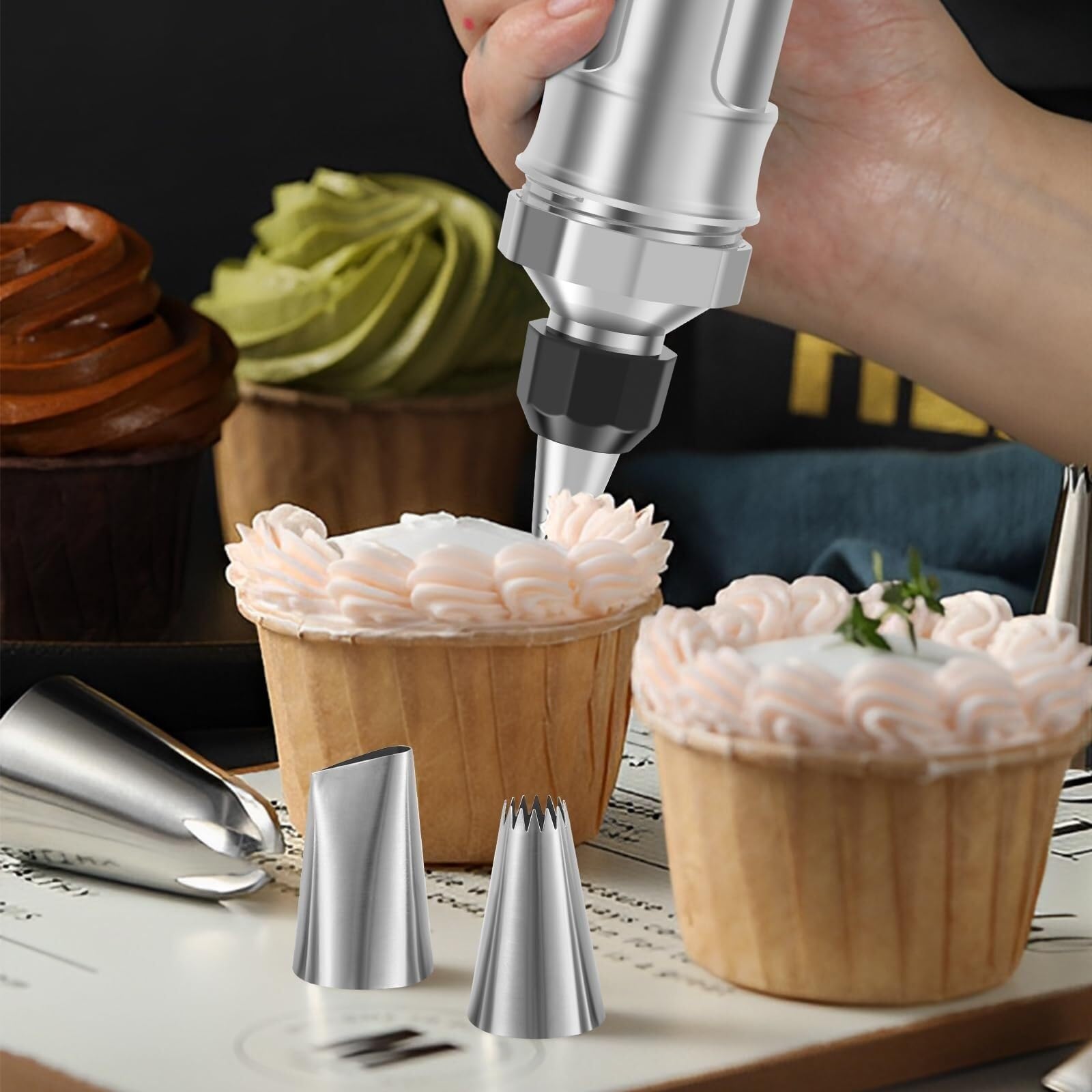 Jeringa de Repostería Cake Decorating Kits Juego de jeringas for decoración de pasteles, kit de tuberías for glaseado de magdalenas con 6 boquillas de glaseado, juego de jeringas reutilizables multifu