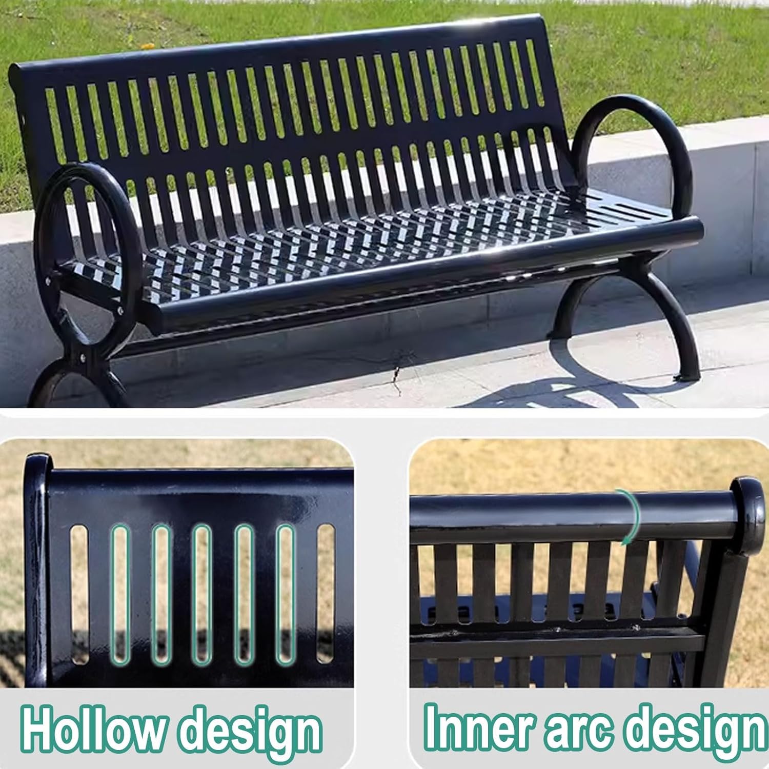 Metal Garden Benches for Outdoors 120 * 61 * 83CM Park Chair Made of Galvanized Steel Pipe with Backrest and Armrests Modern Slatted Design for Patio