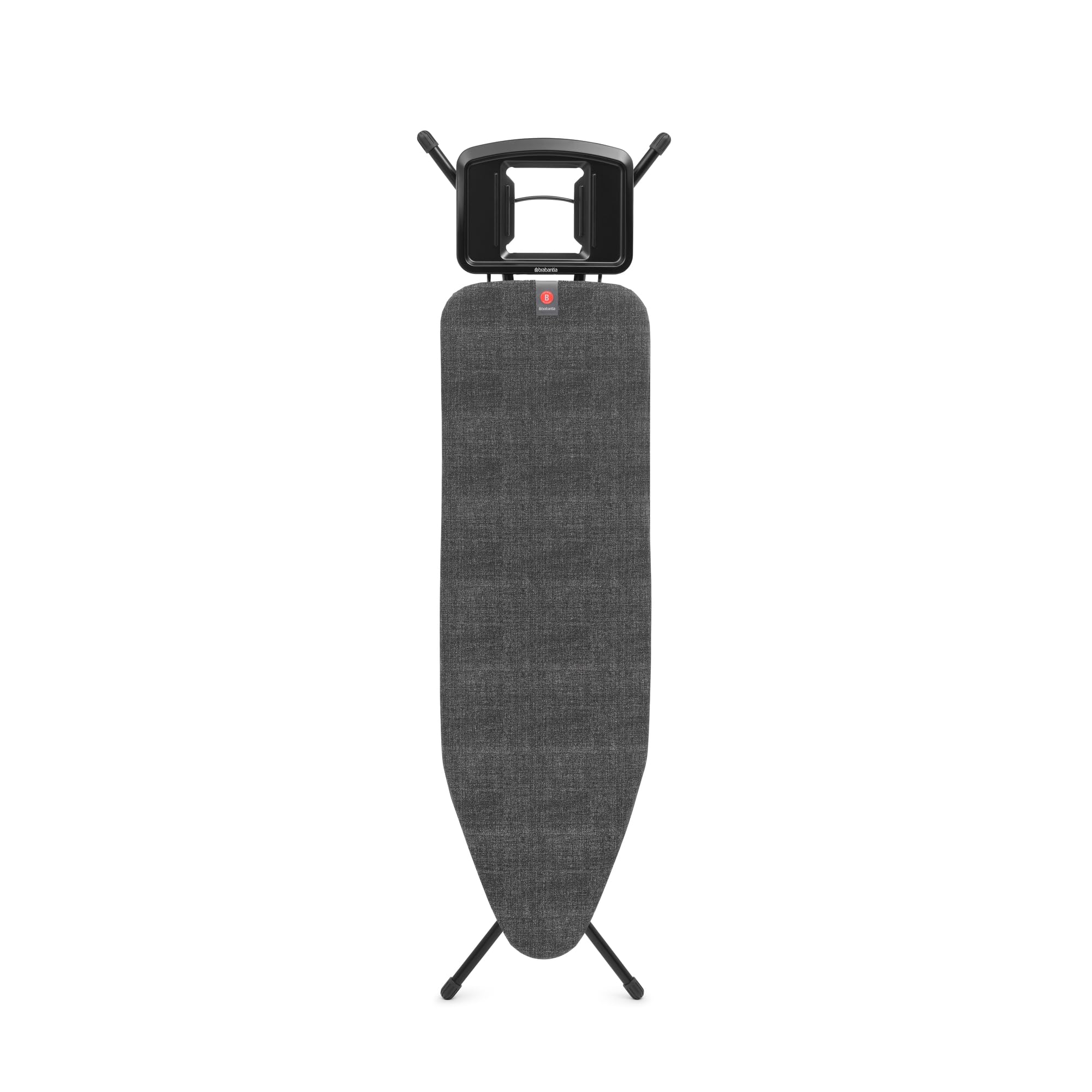 Brabantia Ironing Board B, 124x38cm - Denim Black | 100% Fairtrade Cotton | Stable & Anti-Wobble Frame | Foldable with Adjustable Height & Solid Steam Iron Rest | Fairtrade & C2C Certified