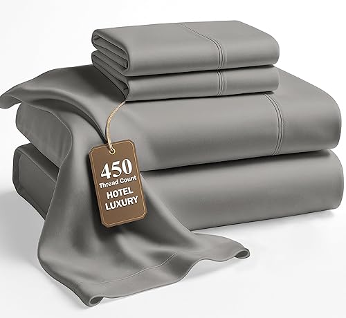 LANE LINEN Juego de sábanas king  450 hilos, 100% algodón de fibra larga, sábanas tamaño king, acabado de lujo de hotel, suave y sedoso, satén,