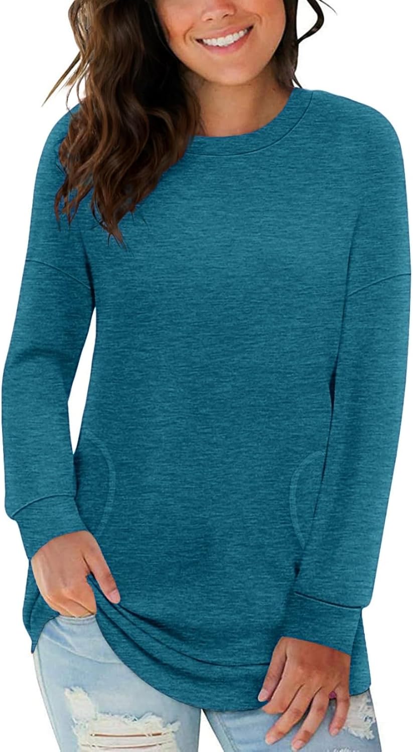Long Sleeve Shirts for Women Casual Crewneck Sweatshirt 2025 Trendy Loose Basic Tunic Tops