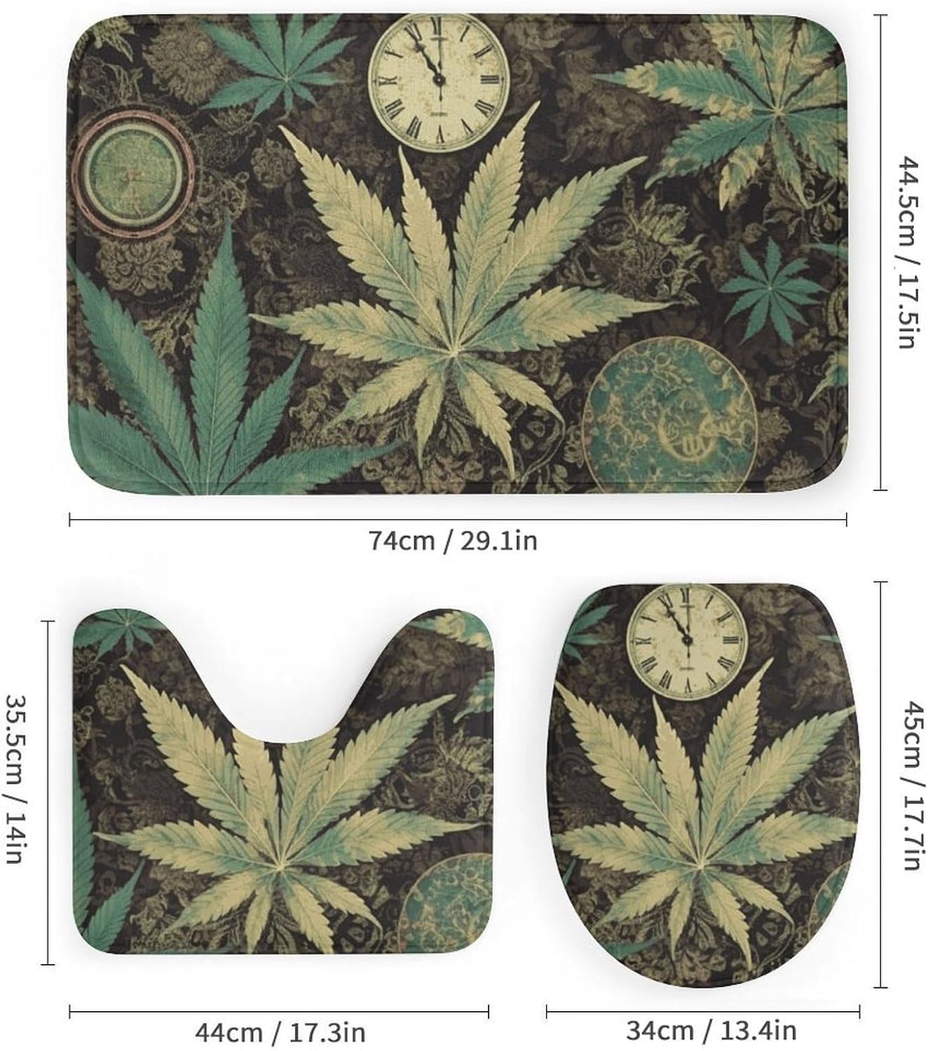 A Puff in Time Weed Marijuana Shower Curtains Set 4 Piece with Non-Slip Rugs, Toilet Lid Cover and Bath Mat Soft Bathroom Carpet Waterproof Bathroom Curtain with 12 Hooks for Bathroom Decor