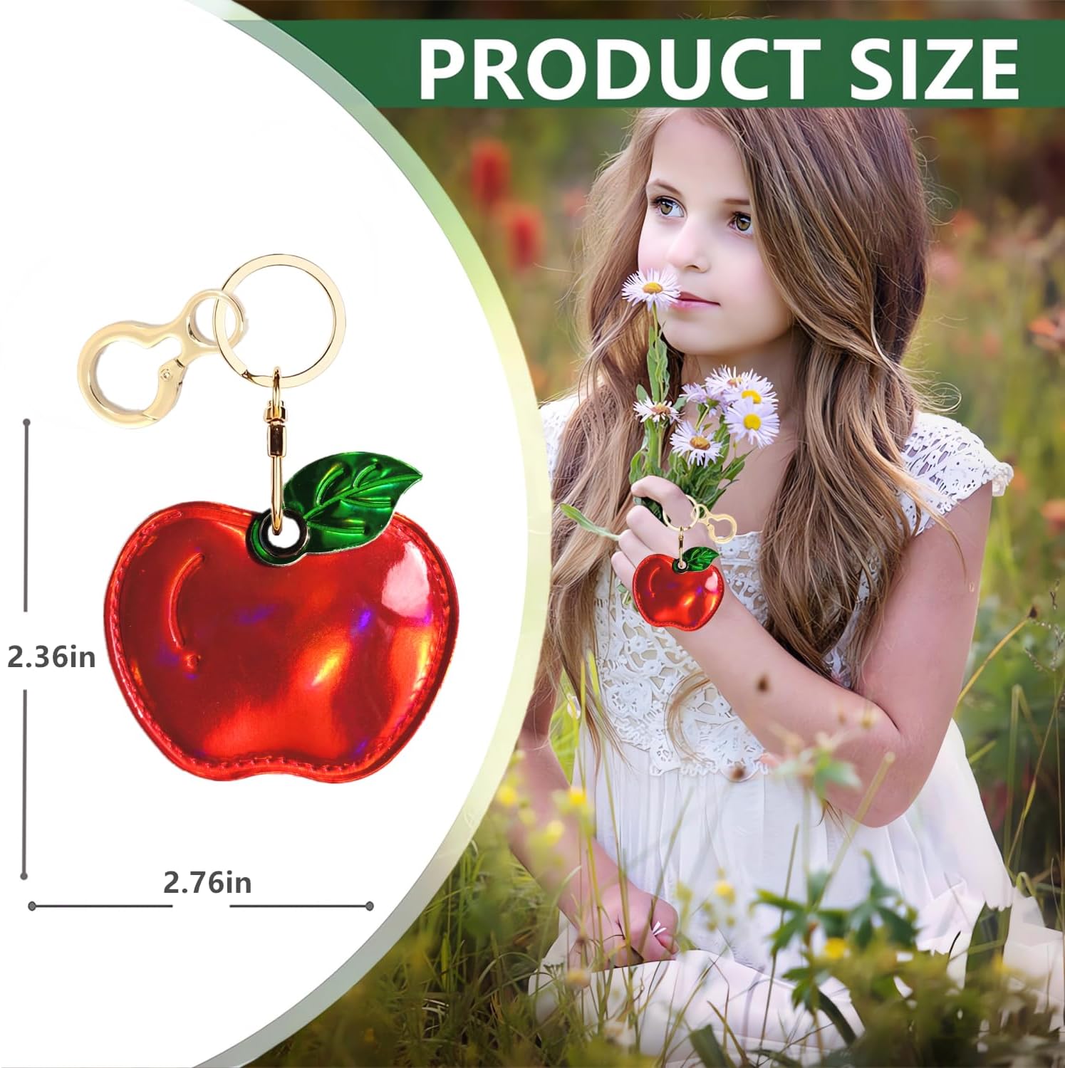 Leather Keychain Holder Case Compatible with AirTag,Cute Protective Shiny Charm Cover with Keyring,Anti-Scratch Finder GPS Tracker Case for Wallet Keys,Bag,Pets(Red Fruit) - Image 2