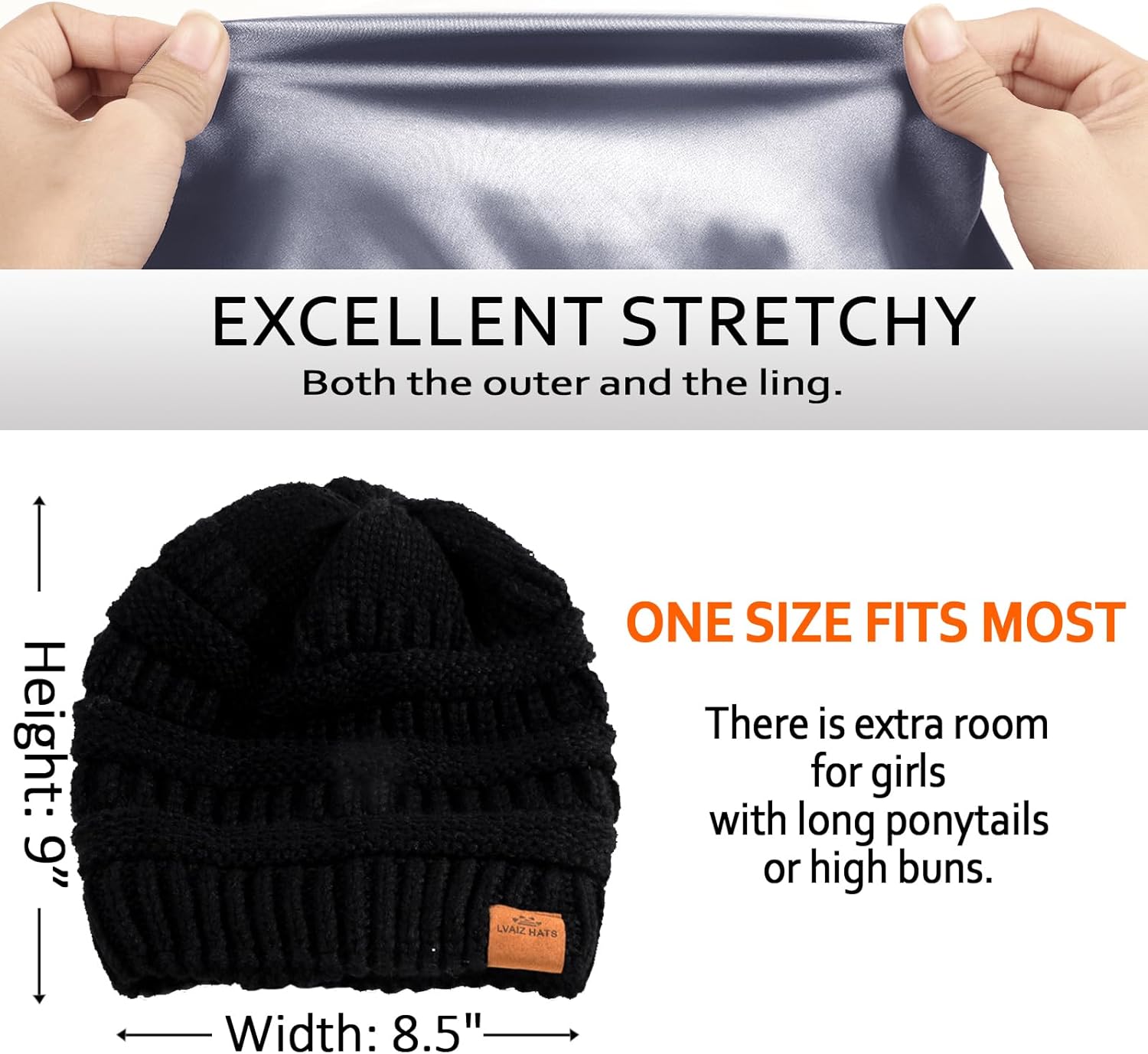 2 Pack Satin Lined Knitted Beanie Hats for Women Winter Warm Stretch Slouch Cable Beanie with Satin Silk Lining - Image 4