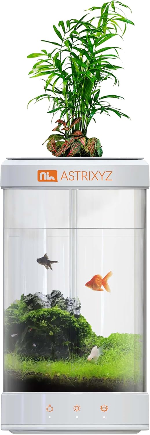 Aquarium Kit-1.5 Gallon Self-Cleaning Betta Fish Tank with 3-in-1 Filtration System, Oxygenation,Water Circulation, Multi-Color LED Lights - Quiet Desktop Aquarium for Home,Office & Gifts(White)