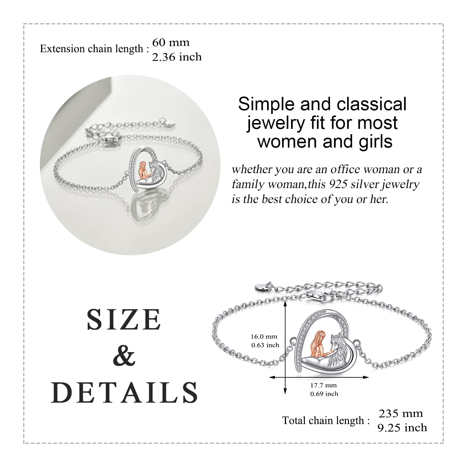 YAFEINI Bracciale Regolabile con Cavallo in Argento Sterling 925 per Regali di Gioielli per Cavalli da Donna