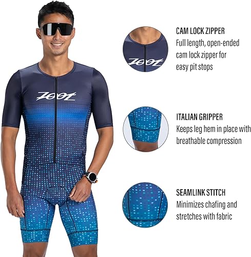 Miniatura 2 de Zoot LTD Tri Aero Fz - Traje de carreras para hombre, manga corta, aerodinámico, ciclismo, carrera, natación, ciclismo, correr, tri, con bolsillos,