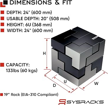 6U Wall Mount Server Rack Cabinet, 19 Locking Network Rack, 24 Deep, Glass Door, with Fan, PDU and Shelf