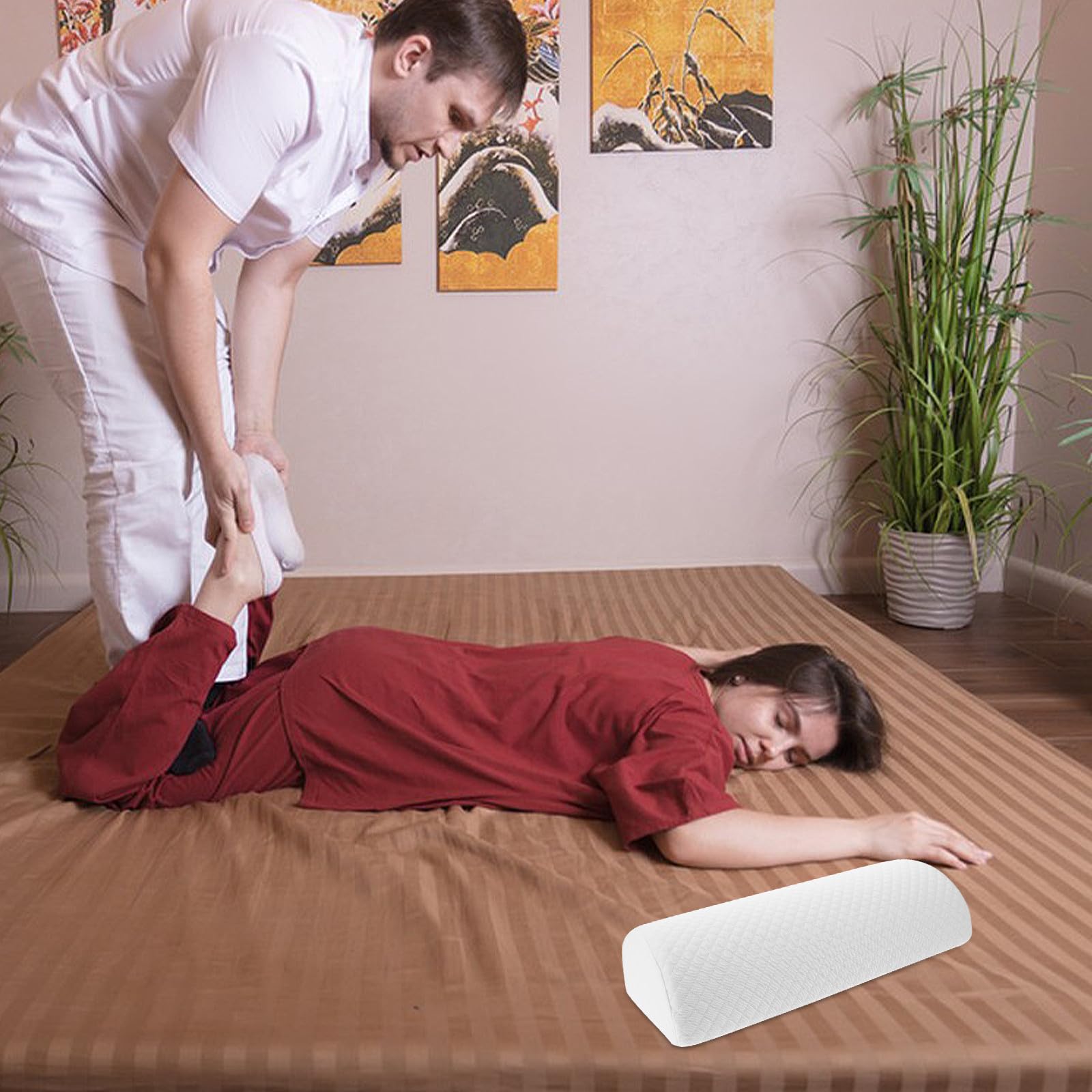 TOYANDONA Almohada de Media Luna Rodillas y Soporte Lumbar, Espuma Viscoelástica de Memoria, Semi Enrollable, Fácil de Limpiar para Uso en Casa y Oficina
