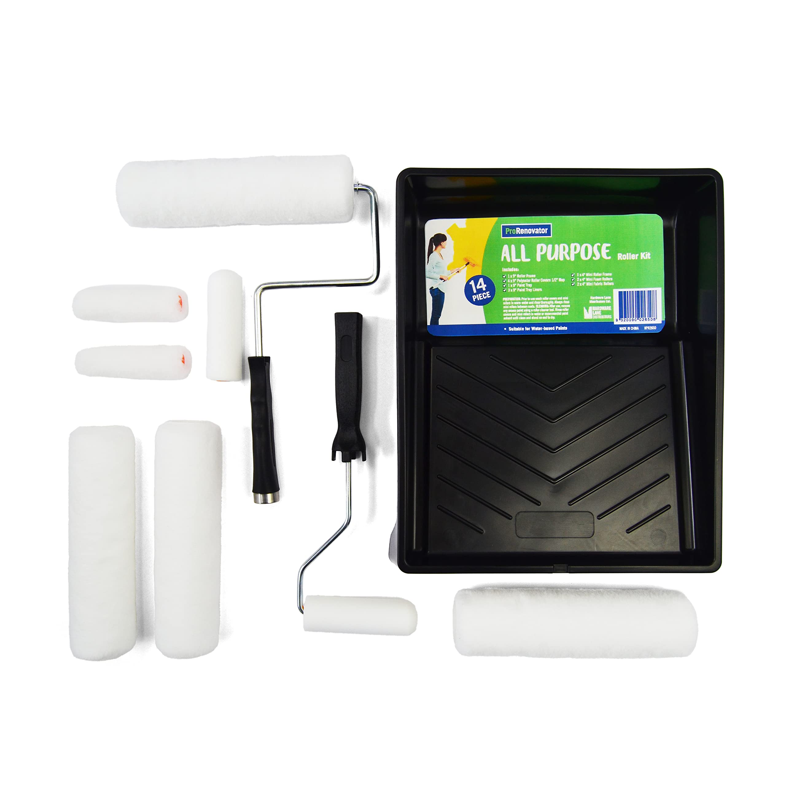 14 Pcs Paint Roller Set, Paint Rollers and Trays Sets, Roller Sets for Painting, ProRenovator