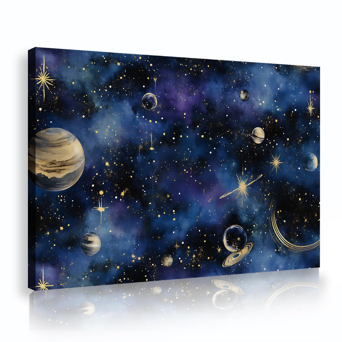 TOANGWALL Blue Purple Canvas Wall Art Galaxy Planet Starry Sky Abstract Painting Graphic Illustration Print Framed Poster Mural Picture For Bedroom Nursery Playroom Decor 80x120cm