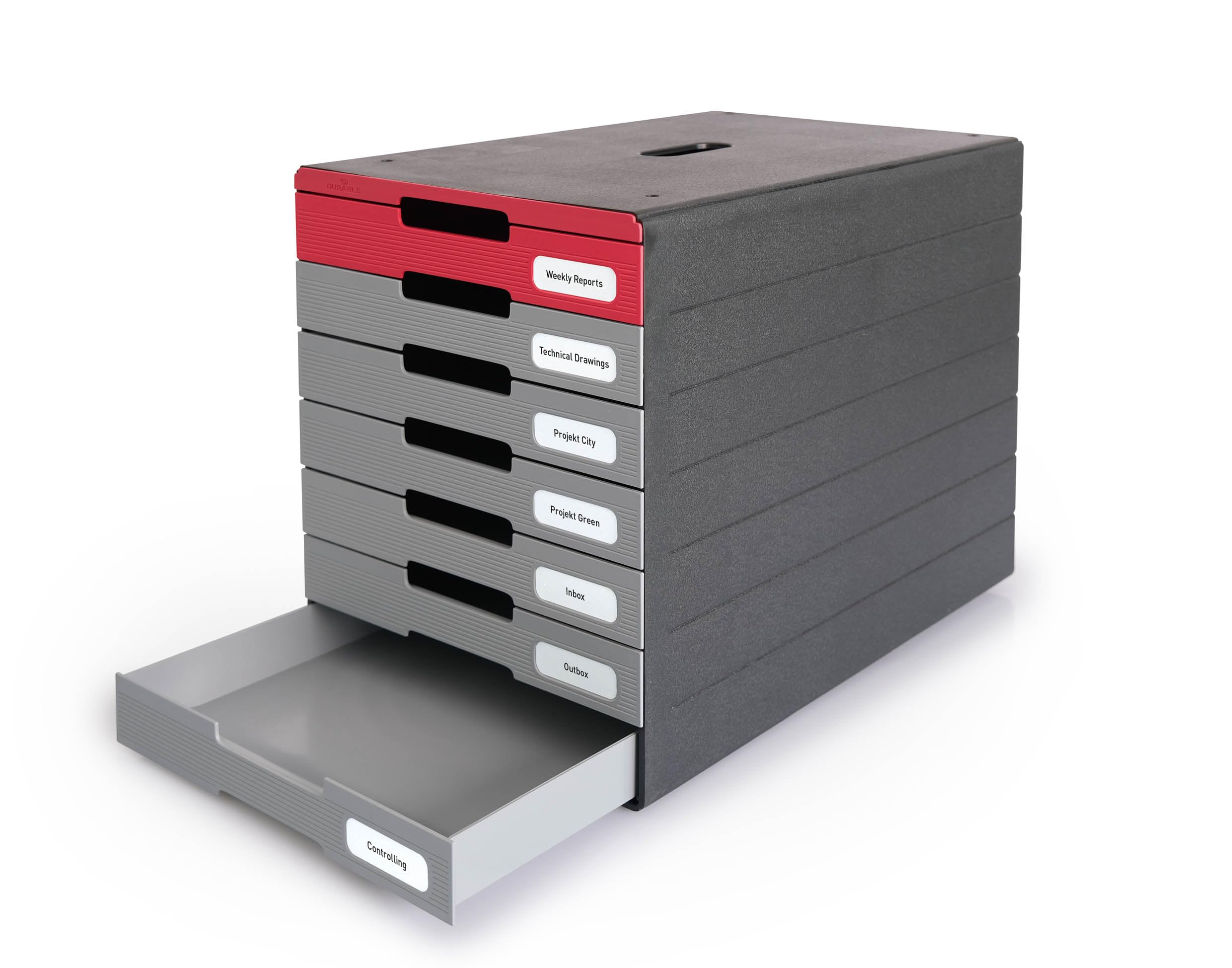 Durable Red Idealbox Eco 7 Drawer Recycled Plastic File Storage Organiser |