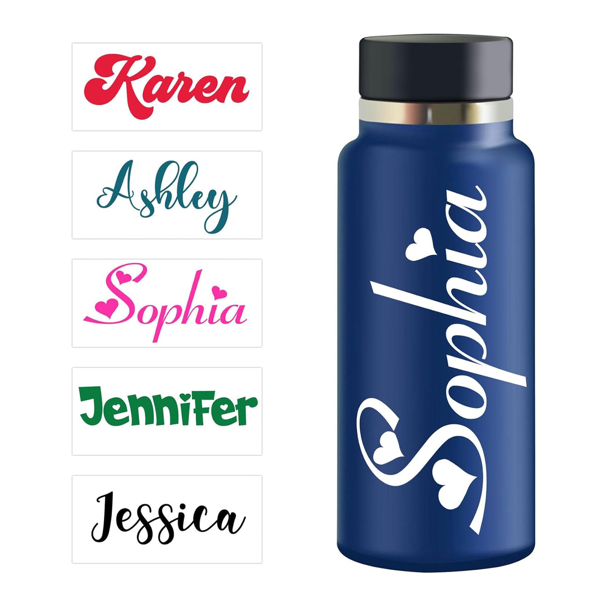 2 Pcs Custom Name Transparent Sticker Personalized Heart Name Cute Kid Clear Waterproof Vinyl Decal for Water Bottles, Tumblers, Cup, Laptops, Kindle