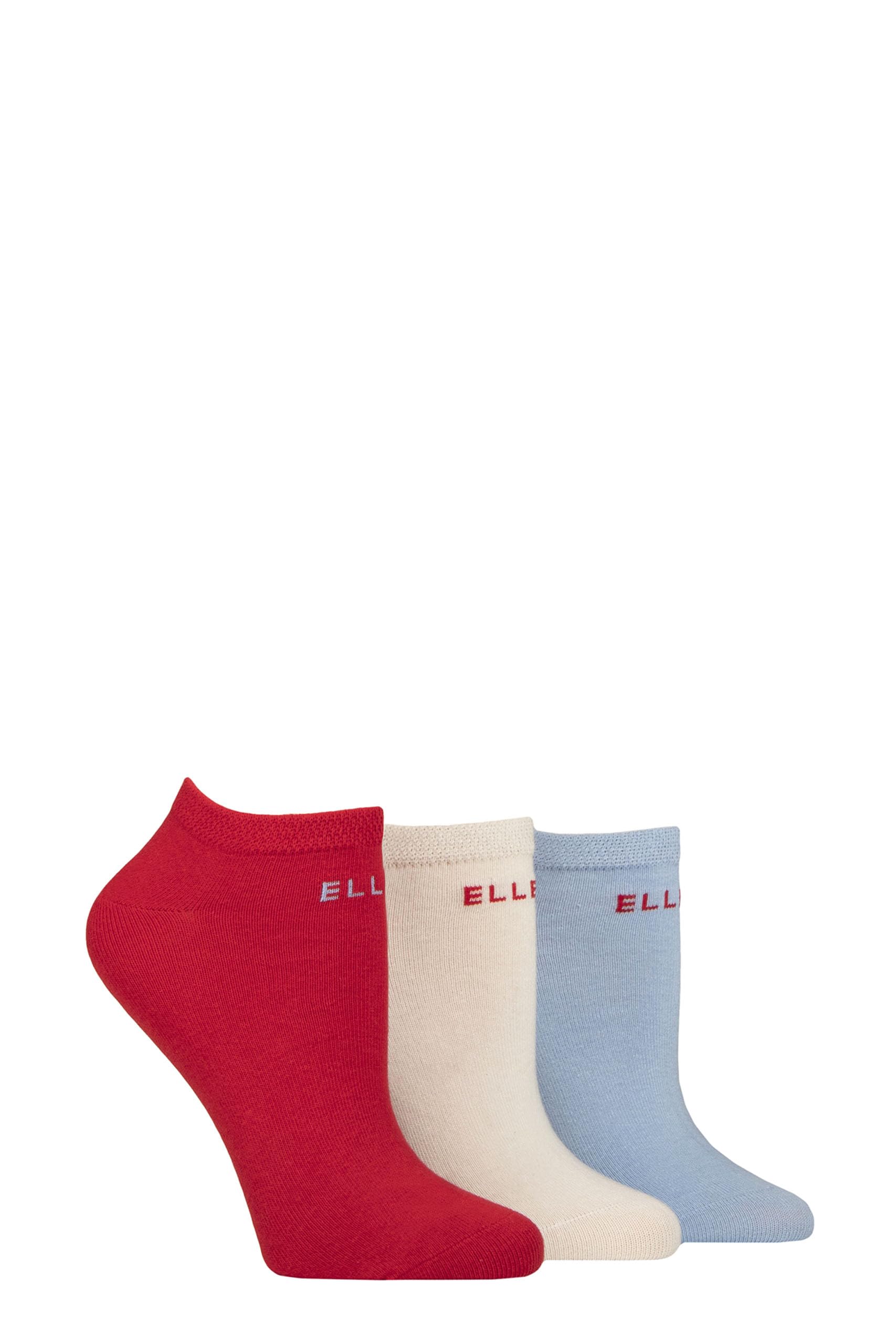 Elle Ladies No-Show Socks - Soft Cotton in Plain, Stripe and Patterned Styles Multipack of 3 Size 4-8 (UK, Numeric, 4, 8, Regular, Regular, Seafarer Plain)