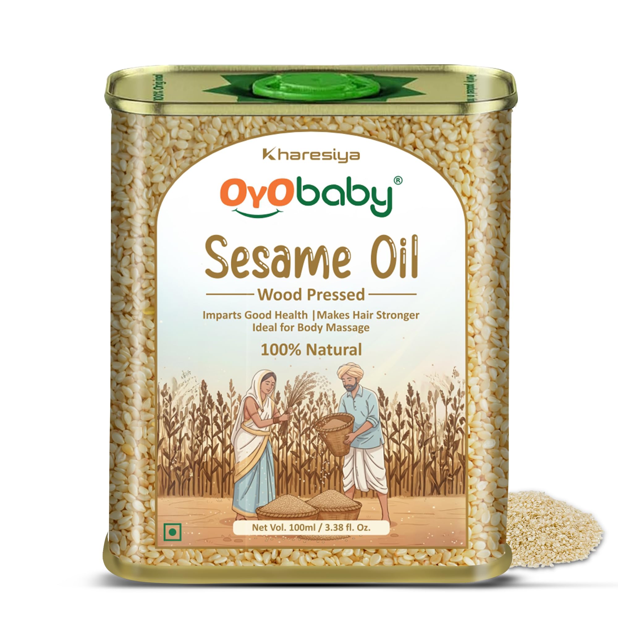 OYO BABY 100% Pure Sesame Oil for Baby - 100ml | Food-Grade Til Oil | Enriched with Vitamin E, Antioxidants, Zinc & Omega-9 | Baby Massage Oil | FSSAI Approved, Pediatrician Tested
