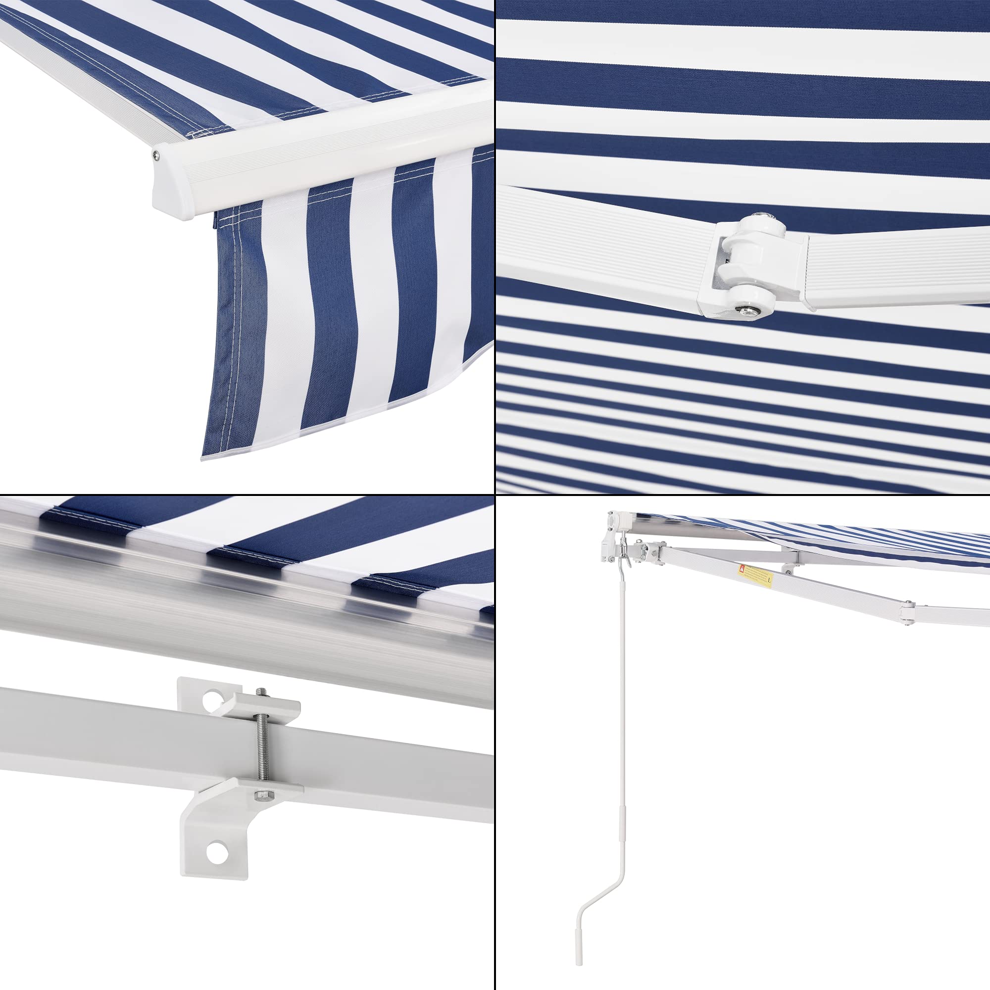[en.casa] Store Banne Balcon Bitonto 250 x 200 cm à Bras Articulés avec Manivelle Protection Solaire pour Terrasse Extérieur Balcon Structure en Aluminium Résistant Aux Intempéries Bleu Blanc