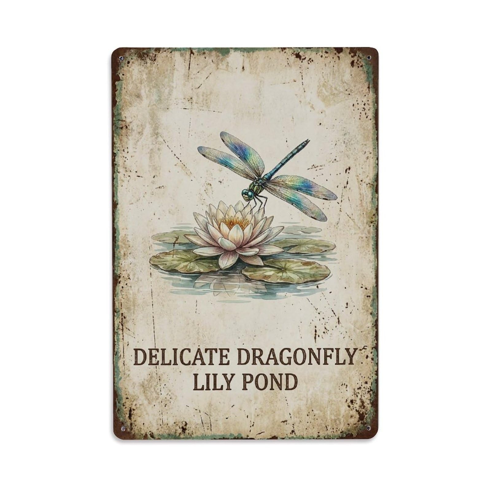 Delicate Dragonfly Lily Pond Water Metal Tin Sign