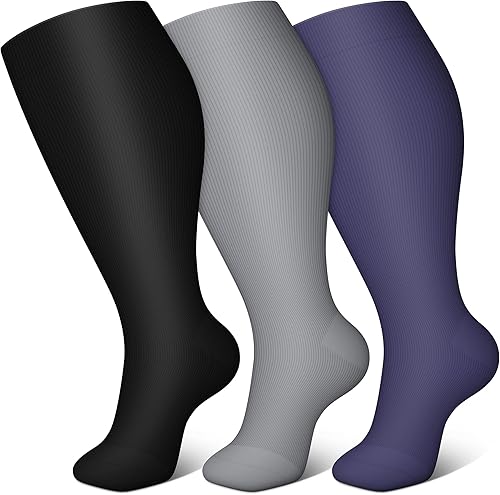 FEYHAY Calcetines de compresión de cobre de talla grande (3 pares) de circulación de 20-30 mmHg es el mejor atlético y diario para hombres y mujeres