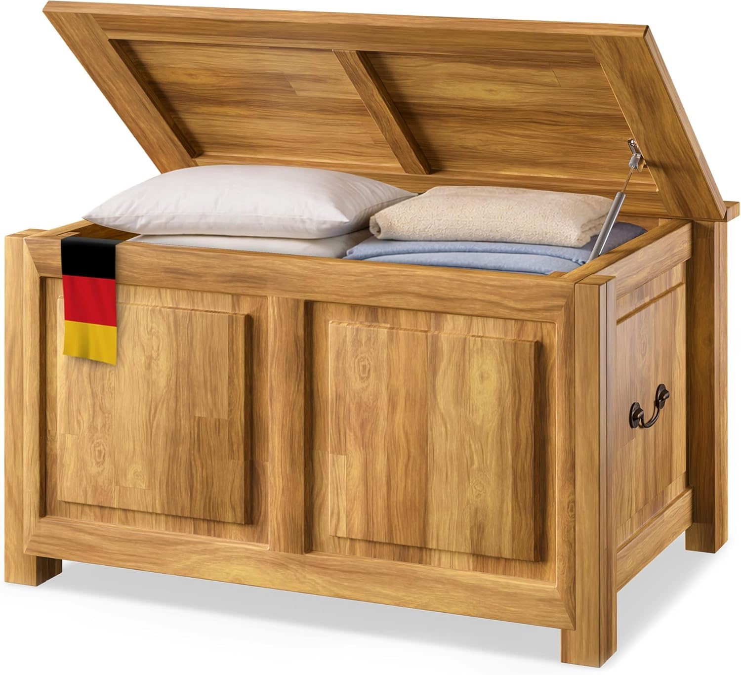 CASARIA® Baúl de Madera Grande, 103L Banco Almacenaje, Carga 160Kg, Acacia, Arcones Pasillo Salón Dormitorio, Estilo Colonial Campo Rústico, Cofre, Versátil, 85x44x48cm, Estable