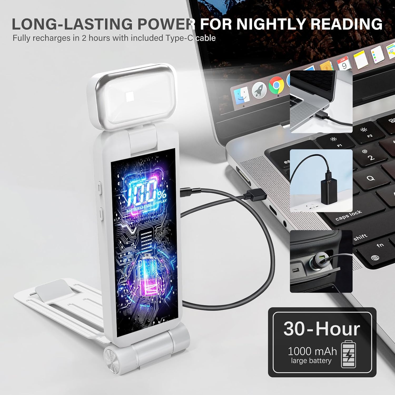 Rechargeable Reading Book Light with Clip & Battery Indicator- 9 Luminescence Mode Book Lamp for Night Reading in Bed, Portable 1.6 Oz Ultralight,Stocking Stuffers for Kids,Book Lovers,White
