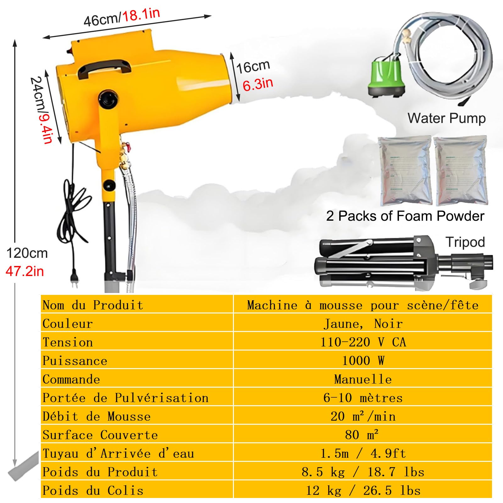Macchina per Schiuma da Palcoscenico di Grandi Dimensioni, Macchina per Schiuma Estiva da 1000W per Giardino, Piscina, Eventi All'aperto, Compleanni, Celebrazioni e Feste Yellow