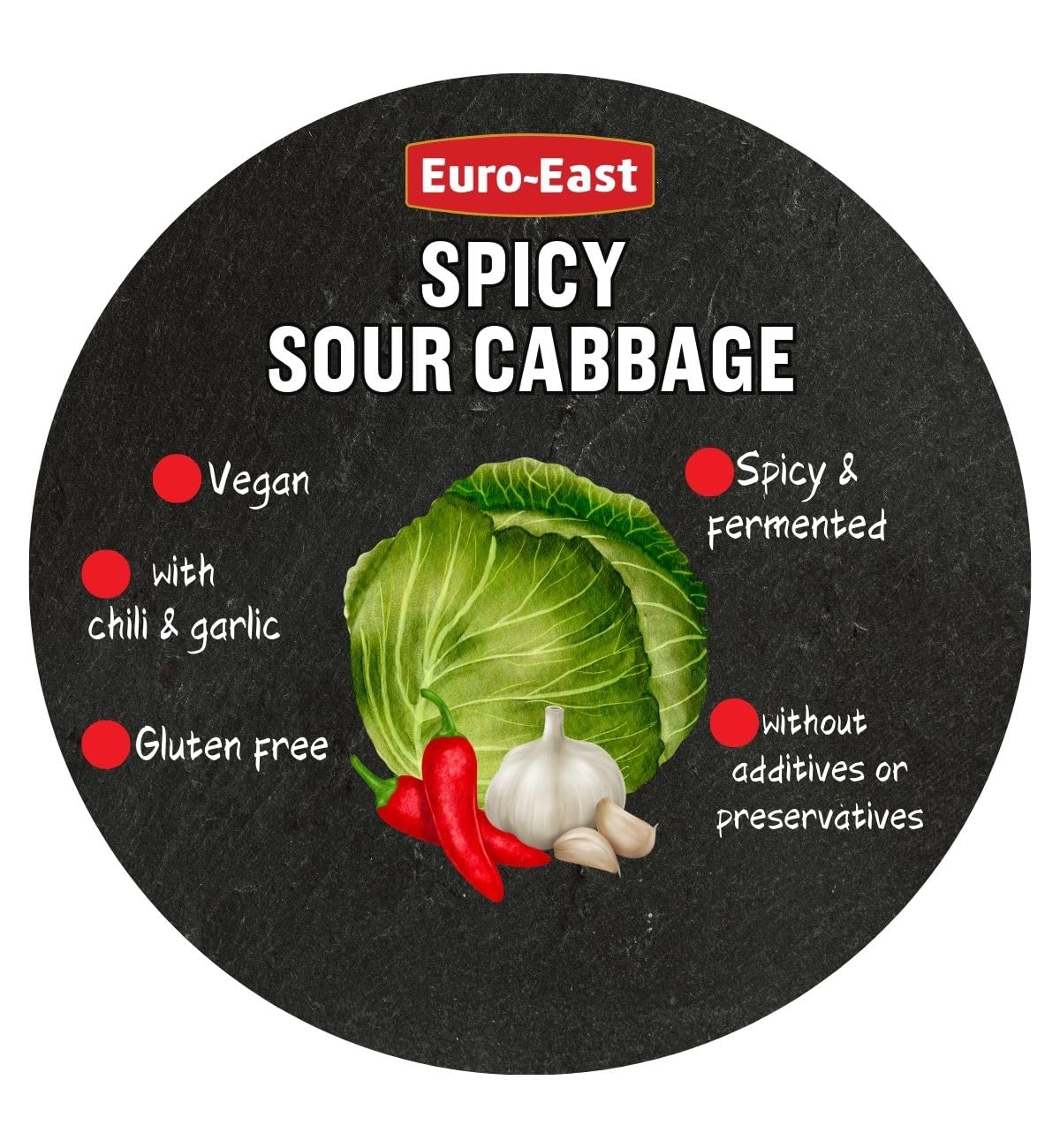 Euro-East Sauerkraut mit Knoblauch und Chili 6-pack im Glas x 460g | Vegan und Glutenfrei eingelegter Kohl | Fermentiertes Gemüse (6x460g)