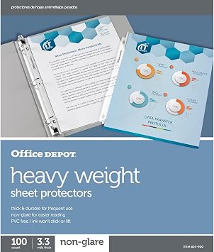 Office Depot Heavyweight Non-Glare Sheet Protectors, 8 1/2in. x 11in., Clear, Pack of 100, 97124