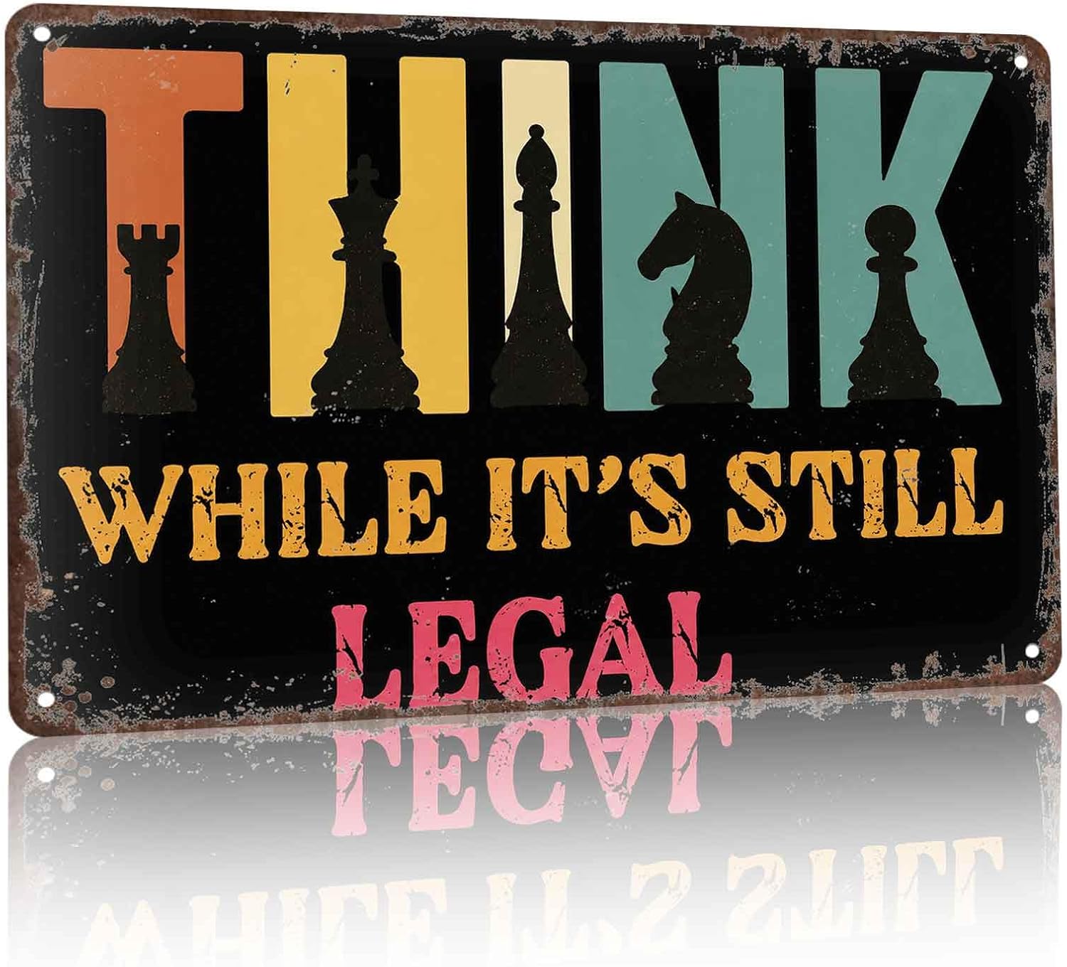 Retro Chess Game Metal Sign 8x12 Inch Think While It's Still Legal