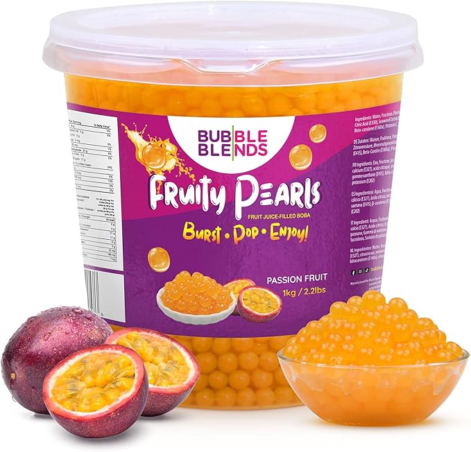 Bubble Blends Passion Fruit Popping Boba (1kg) Boba Balls with Real Fruit Juice NonDairy