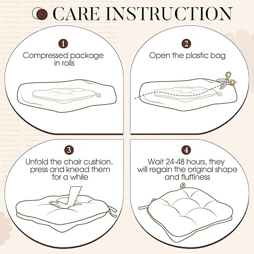 Vista 104 de Basic Beyond Paquete de 4 cojines para sillas de comedor, cojines para sillas de comedor con lazos y respaldo antideslizante, 15.5 x 15.5 pulgadas