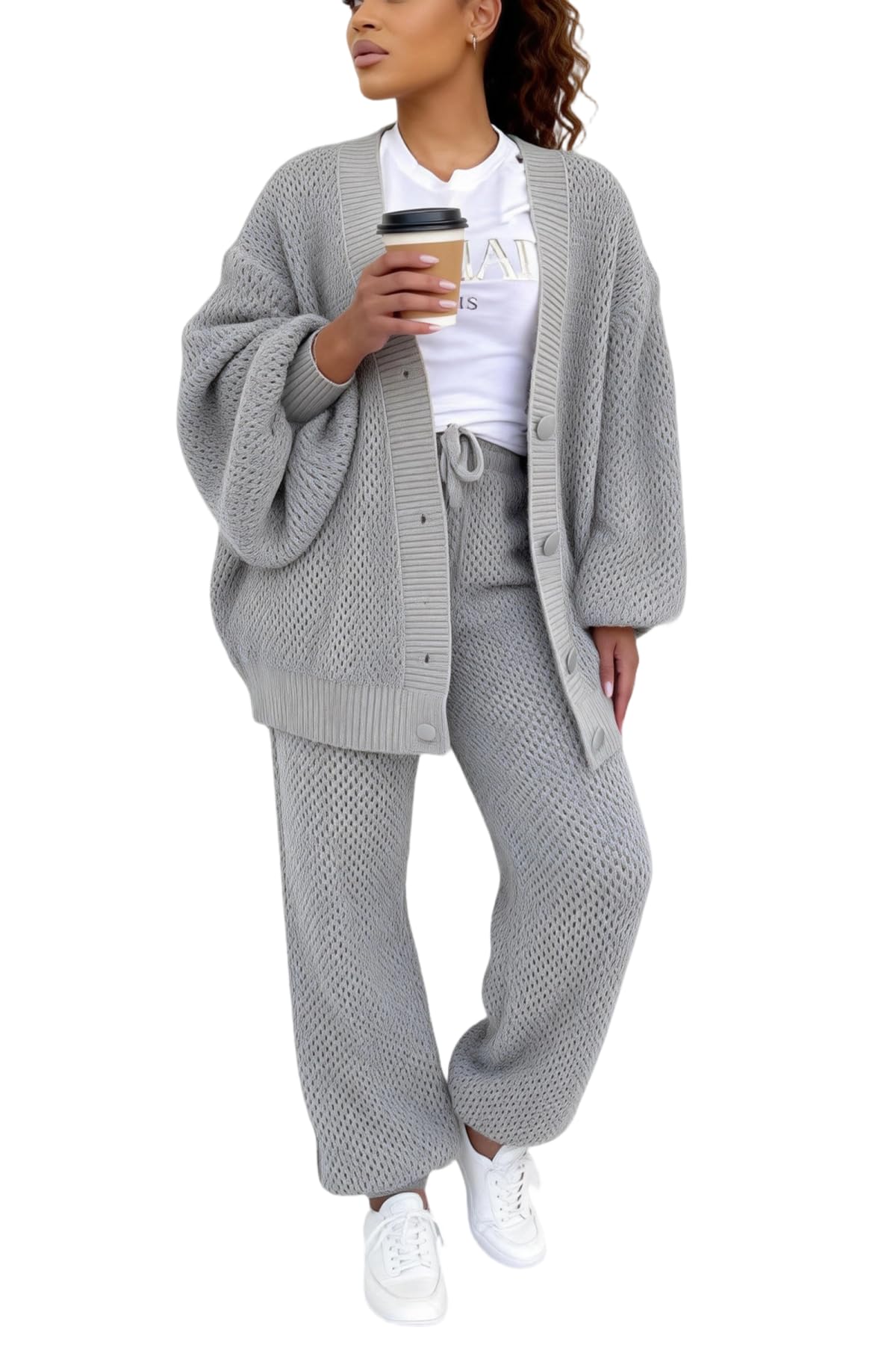 Women 2 Piece Lounge Sets Outfits Oversized Button Down Cardigan Sweaters Set Cable Knit Sweater Pants-image-31