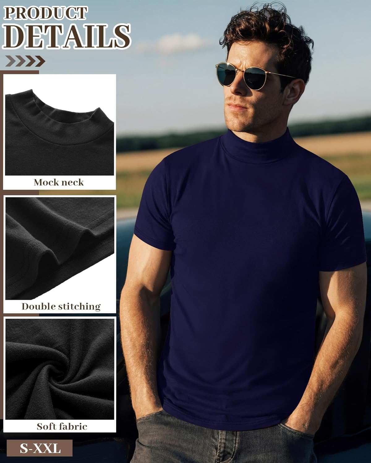 Ficerd 4 Pack Men's Mock Neck T Shirts, Short Sleeve Mock Turtleneck Undershirt Pullover Basic Tops Causal Solid Tee for Men - Image 4