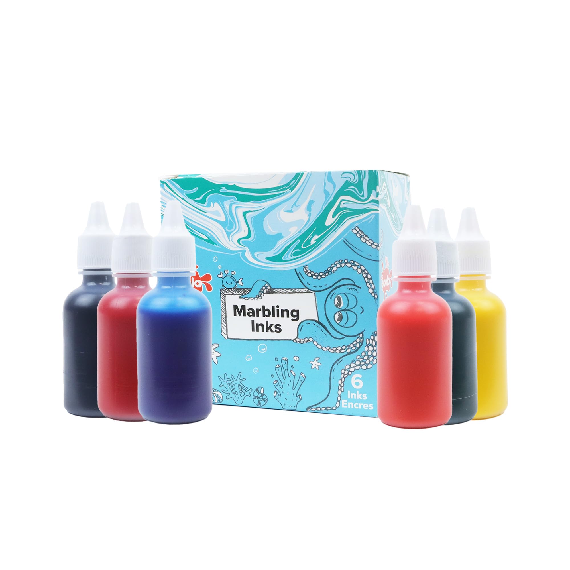 Scola Marbling Ink, 6 Assorted Colours, 25ml Bottles, Marbled Patterns, School Supplies, Art and Crafts Projects, Children's Craft Projects, For Kids