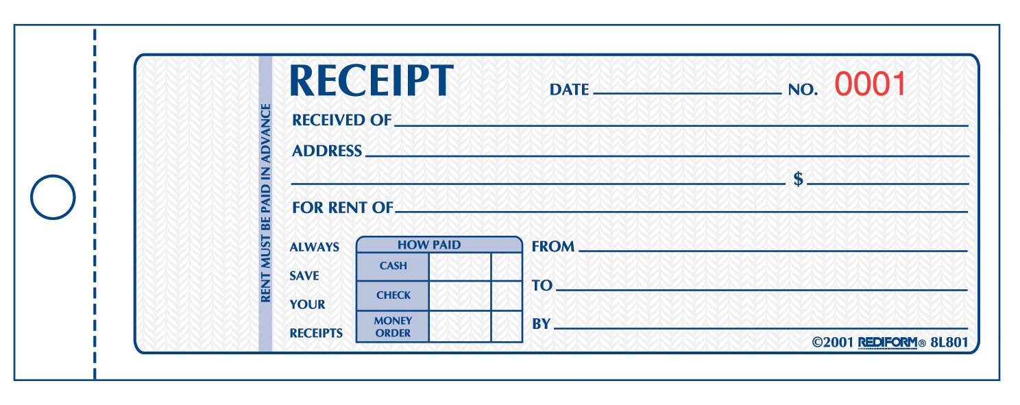 rediform rent receipt book 2 75 x 7 100 pages 8l801 amazon in office products