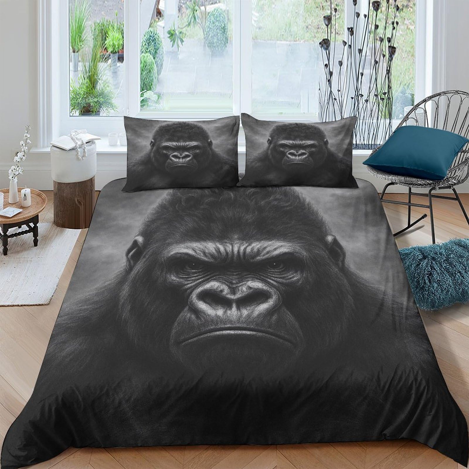 Ctjqhvkz Style-3 3D Printed Gorilla Face Fitted Sheet Microfiber Soft Black Animal Mattress Cover For Bedroom Guest Room Decor Single（135X200cm）