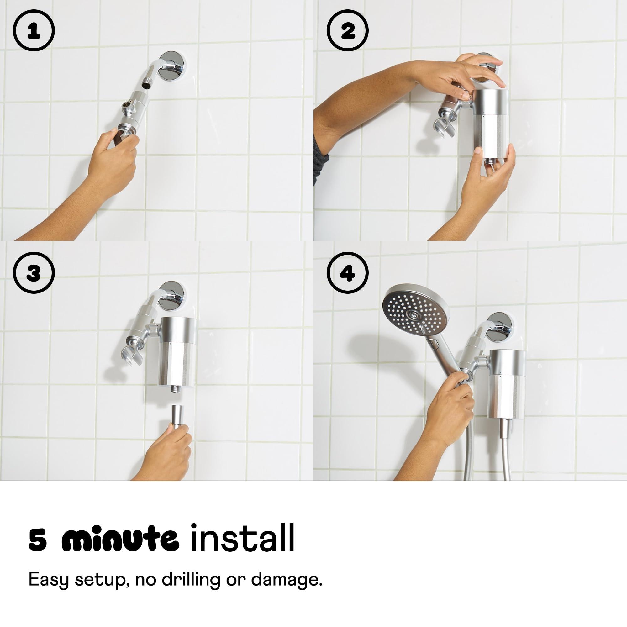 Sproos! - Cabezal de ducha de mano con juego de filtros, sistema de filtración de alto rendimiento para un cabello y piel más saludables, manguera extralarga de 70 pulgadas, 3 funciones de