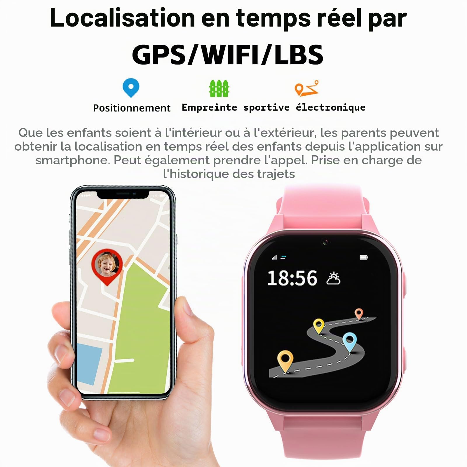 PTHTECHUS Montre Connectée Enfant GPS/4G WiFi/Bluetooth Chat et Arpels Video, Battery 900 MAH Smartwatch Enfant, SOS Podomètre Alarme Musique Caméra Mode école, À partir de 5 Ans, E-Rose | 900 mAh Smart Watch GPS/WIFI/Bluetooth Podomètre Calorie SOS, avec