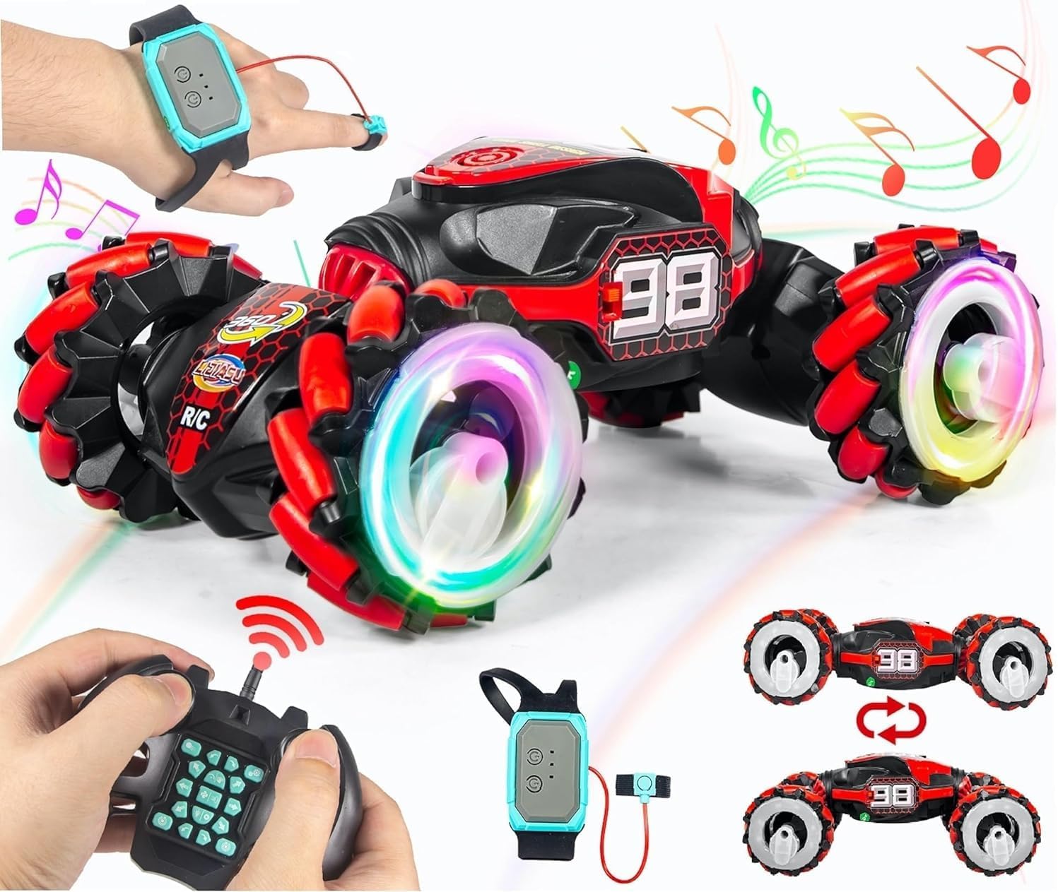 4x4 Wheel Monster Zap Car Toy for Kids Friction Powered Cars with Soft Rubber Wheels Shock Absorber Suspension Push and Go Car (Hend Sensing CAR)