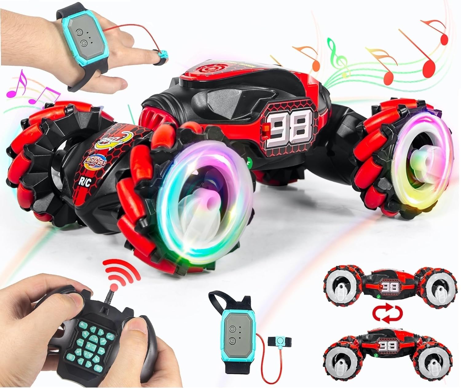 4x4 Wheel Monster Zap Car Toy for Kids Friction Powered Cars with Soft Rubber Wheels Shock Absorber Suspension Push and Go Car (Hend Sensing CAR)