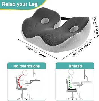 Memory Foam Seat Cushion, Ergonomic Coccyx Cushion, Office Chair Seat Cushion Pad for Long Sitting, Orthopaedic Chair Cushion Comfort Support for Tailbone Sciatica Pain Relief, Hemorrhoid Cushion