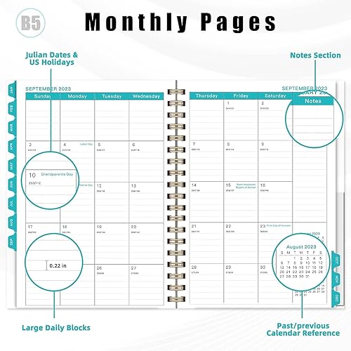Miniatura 6 de Agenda 2024  Agenda semanal y mensual con pestañas mensuales, agenda diaria 2024, agenda anual, calendario organizador, tapa dura elástica