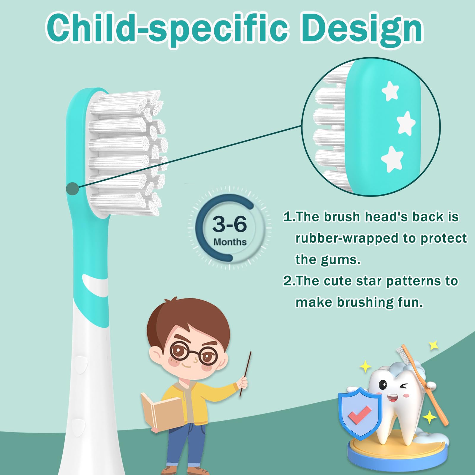 Paquete de 4 cabezales de cepillo de dientes de repuesto para niños compatibles con Philips Sonicare 6032/94 6321 6340 6042 6320 6330, rosa y verde