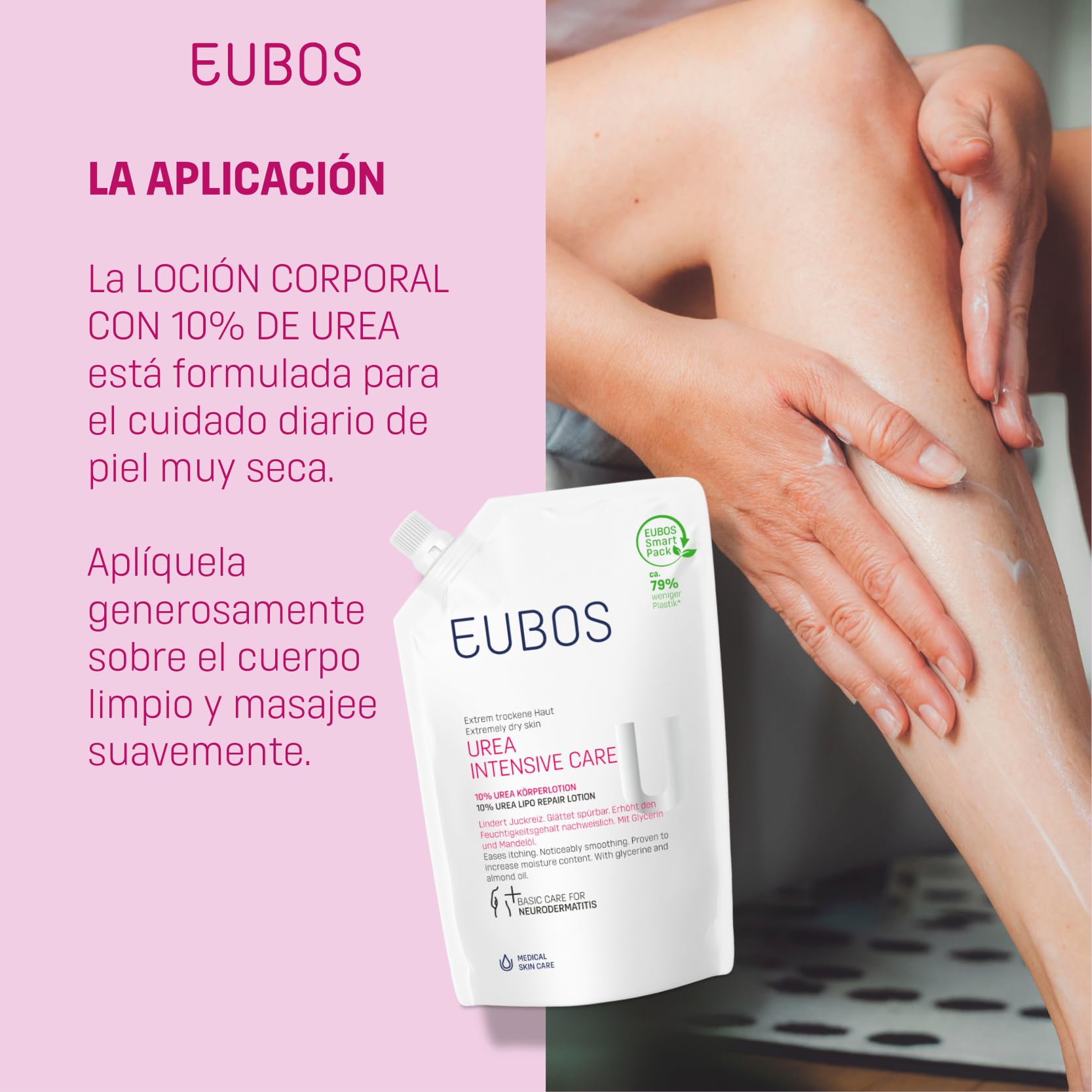 Eubos | 10% UREA balsam do ciała, worek uzupełniający, 400 ml, do suchej skóry, potwierdzony dermatologicznie, poprawia zdolność nawilżenia skóry, specjalny krem pielęgnacyjny