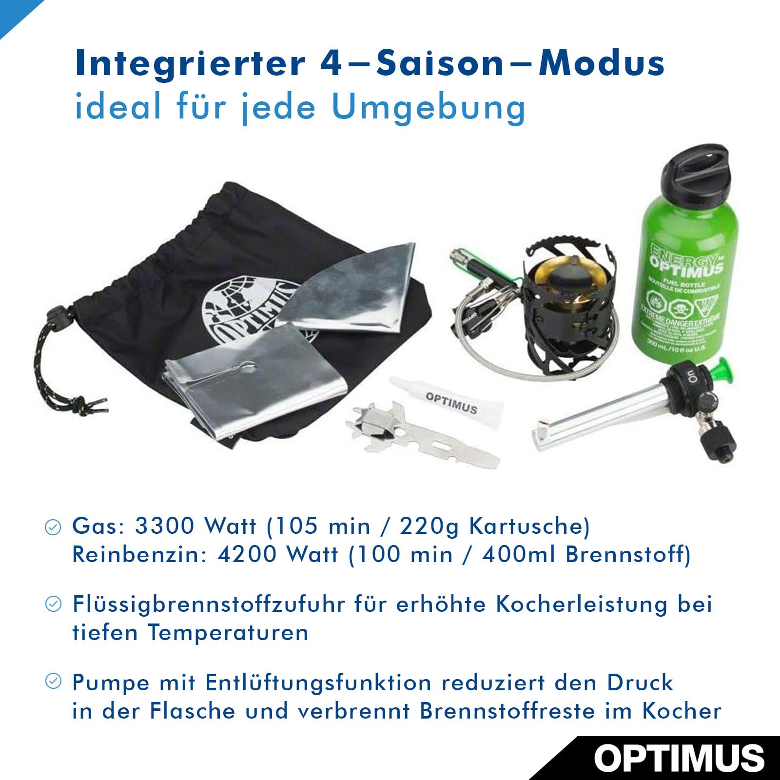 Optimus Multifuelkocher Polaris Optifuel Kocher mit 400 ml Brennstoff Flasche