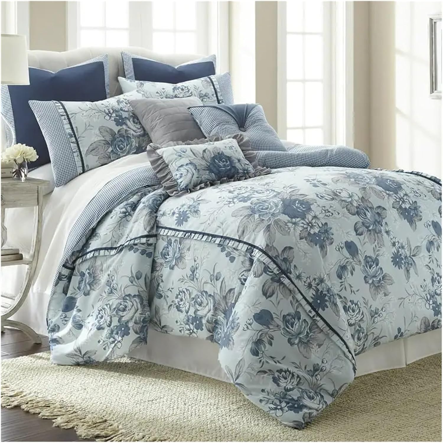 King Size Quilt Cover,Floral Farmhouse 8-Piece Comforter Set,Bed