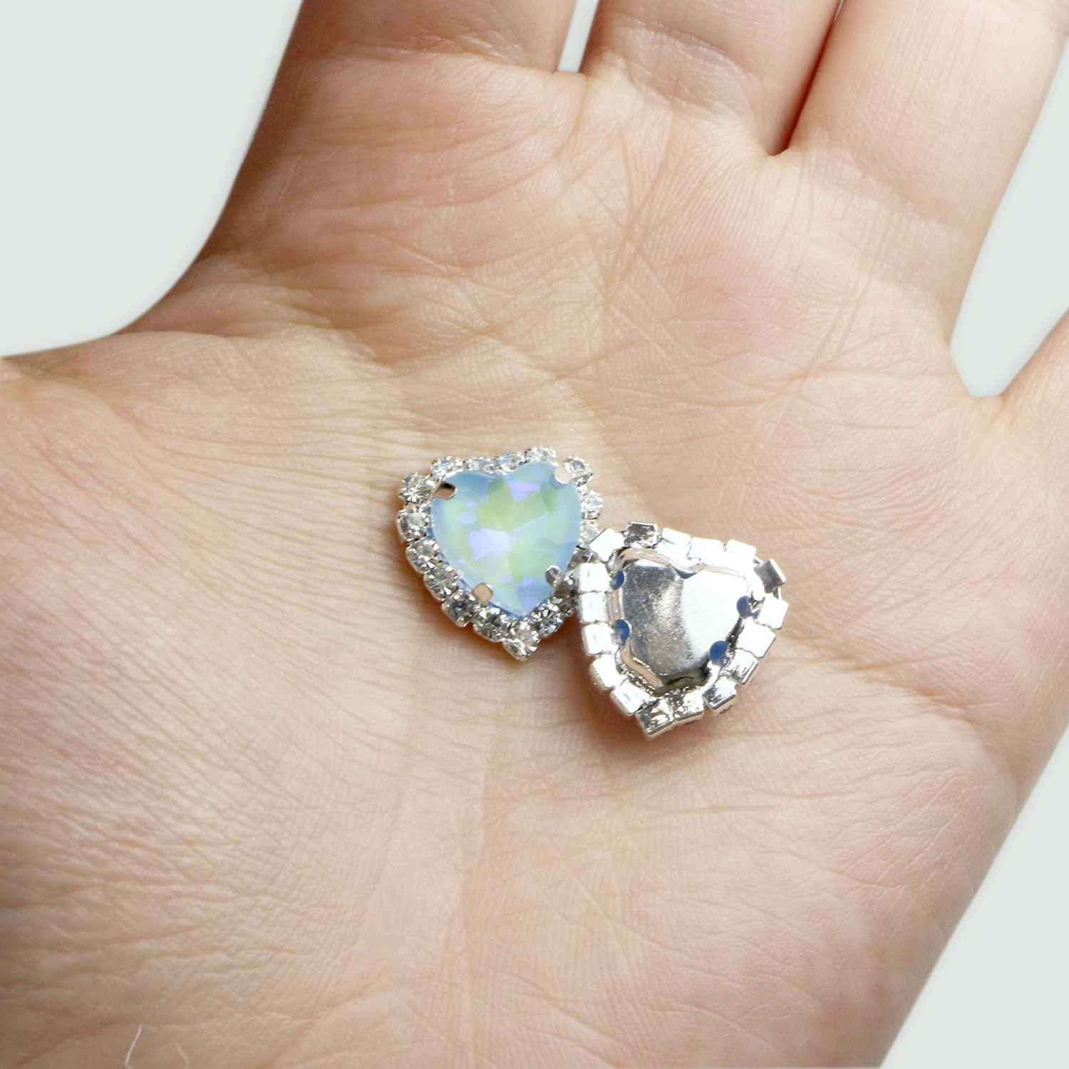 Amazon.co.jp: ハート ビジュー パーツ【ブルー】シルバー 台座付き