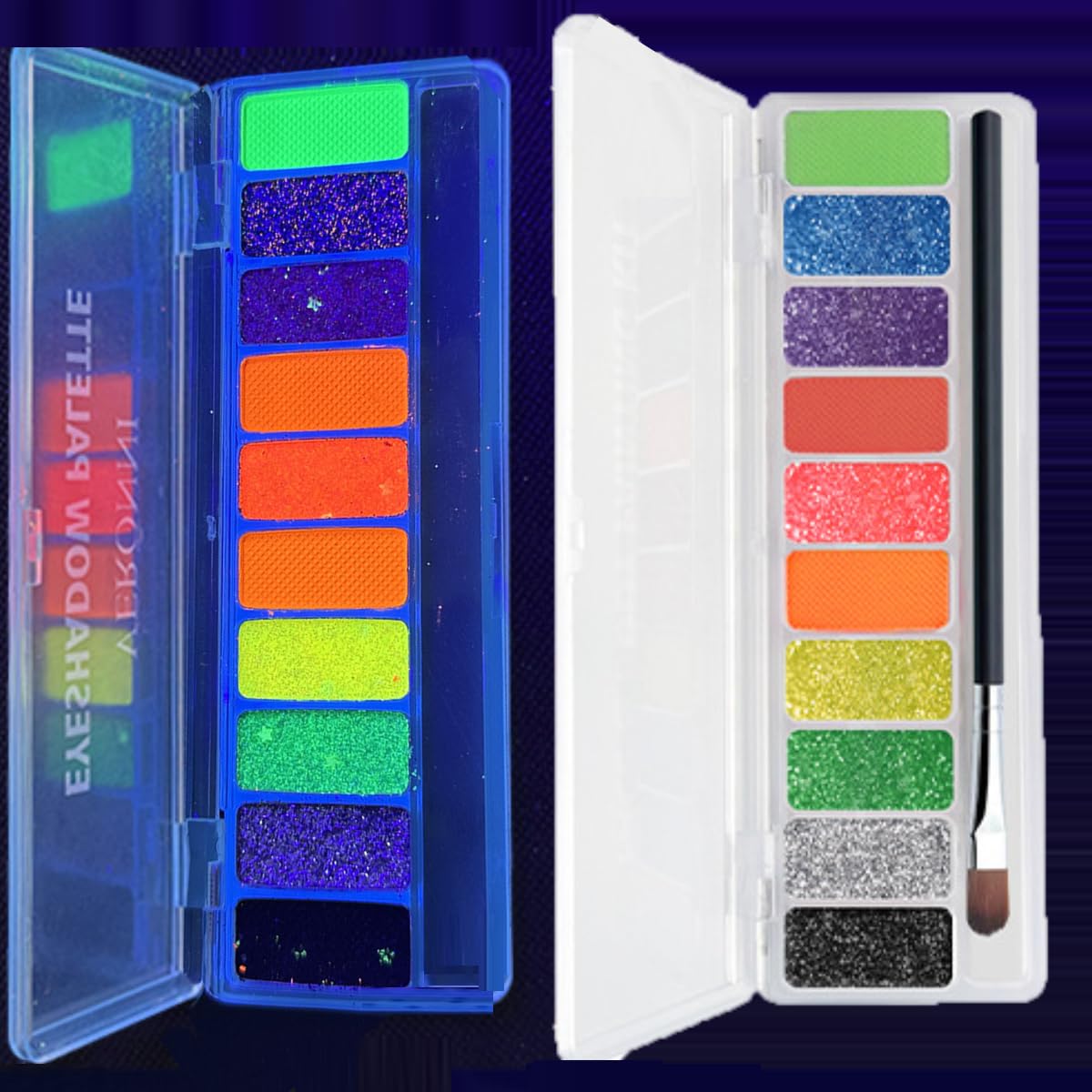 KARLOR 10 colores fluorescentes sombra de ojos brillantes neón UV sombra de ojos mate brillante lentejuelas multicolor cremoso paleta de sombra de ojos con pincel UV espectáculo de ojos resplandor